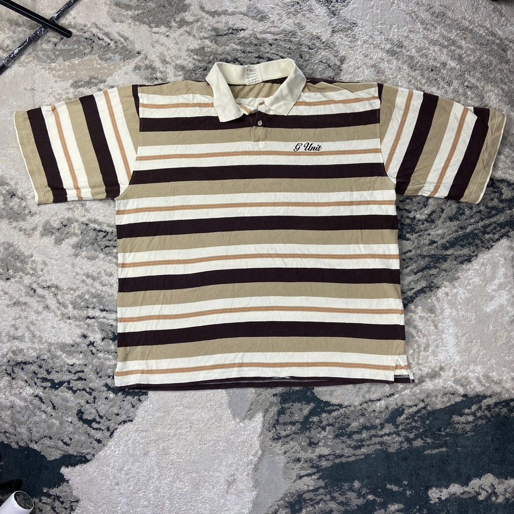 Y2K G-Unit Polo Shirt Mens 4XB Multi Striped Cotton Heavyweight Performance